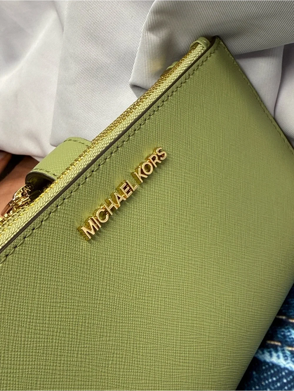 (new+tag) Michael Kors Sage Green Saffiano Leather Wristlet with Gold Hardware